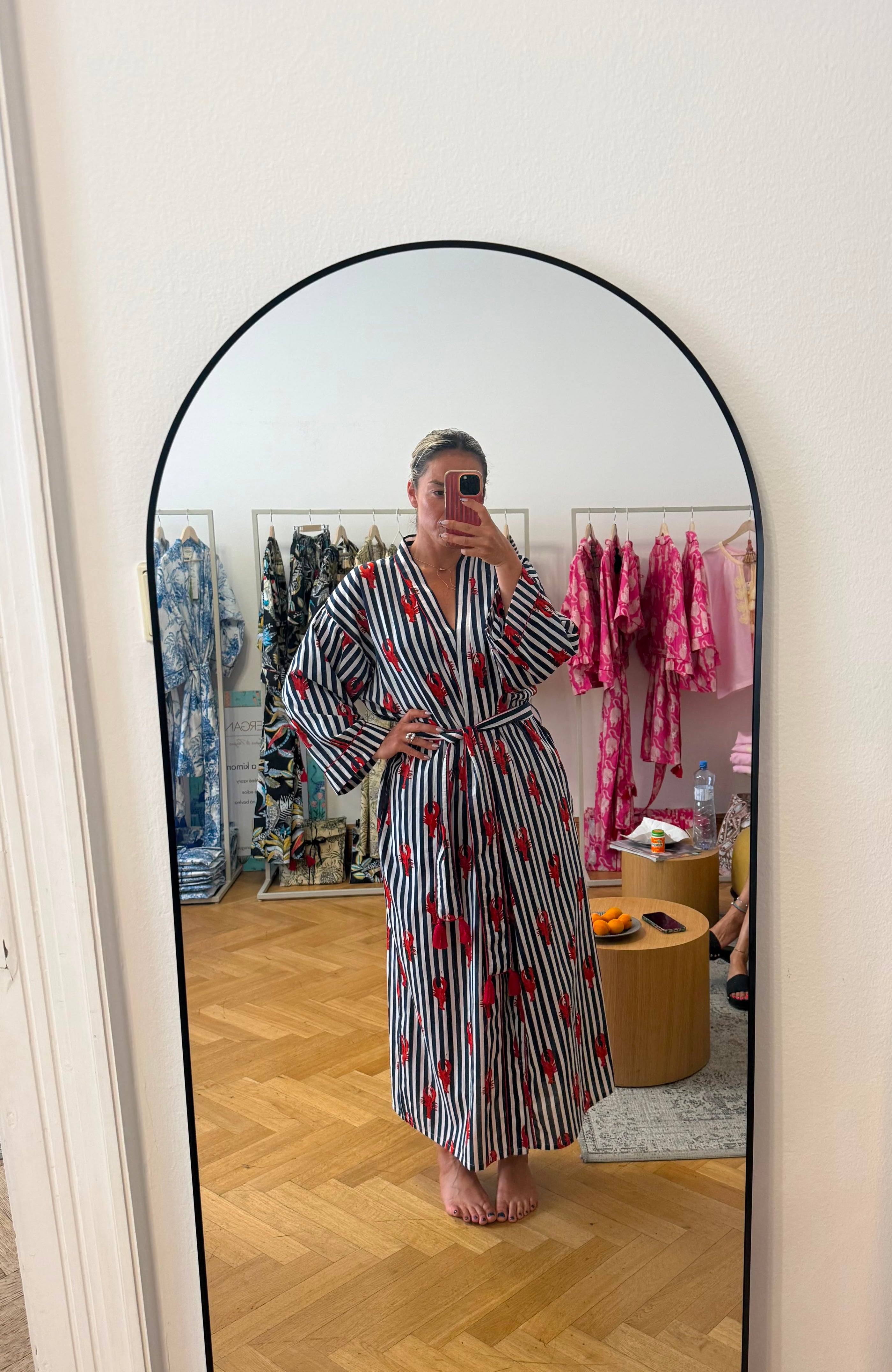 KIMONO DLOUHÉ HUMR PRUHOVANÝ TMAVĚ MODRÝ