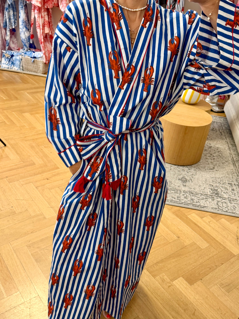 KIMONO DLOUHÉ HUMR PRUHOVANÝ SVĚTLE MODRÝ