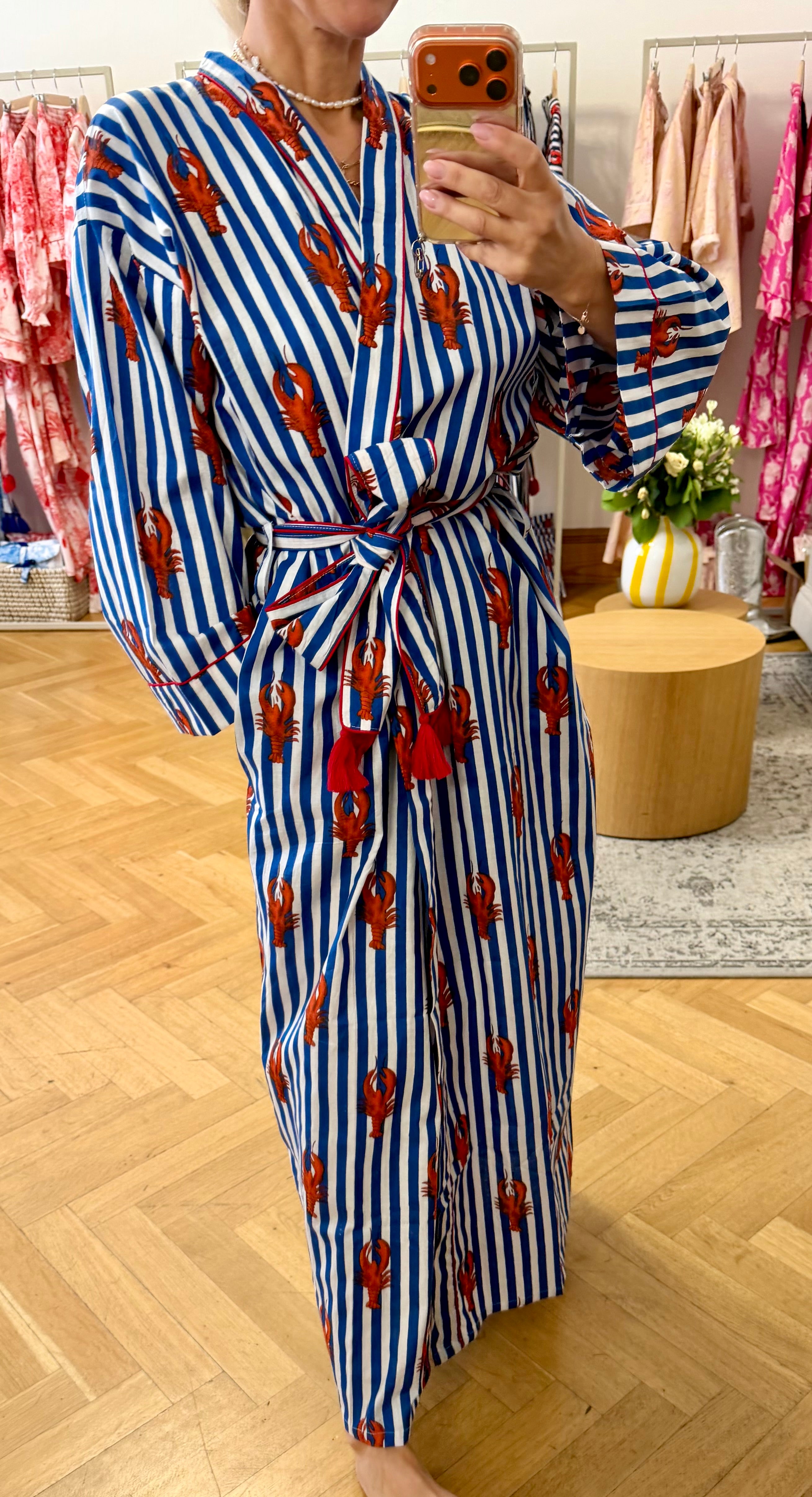KIMONO DLOUHÉ HUMR PRUHOVANÝ SVĚTLE MODRÝ