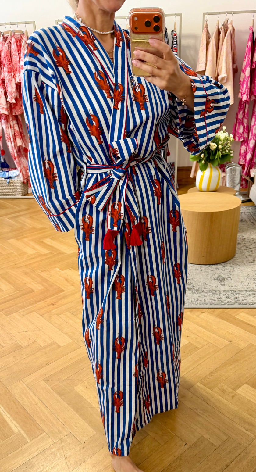 KIMONO DLOUHÉ HUMR PRUHOVANÝ SVĚTLE MODRÝ