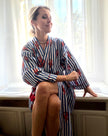 KIMONO DLOUHÉ HUMR PRUHOVANÝ SVĚTLE MODRÝ