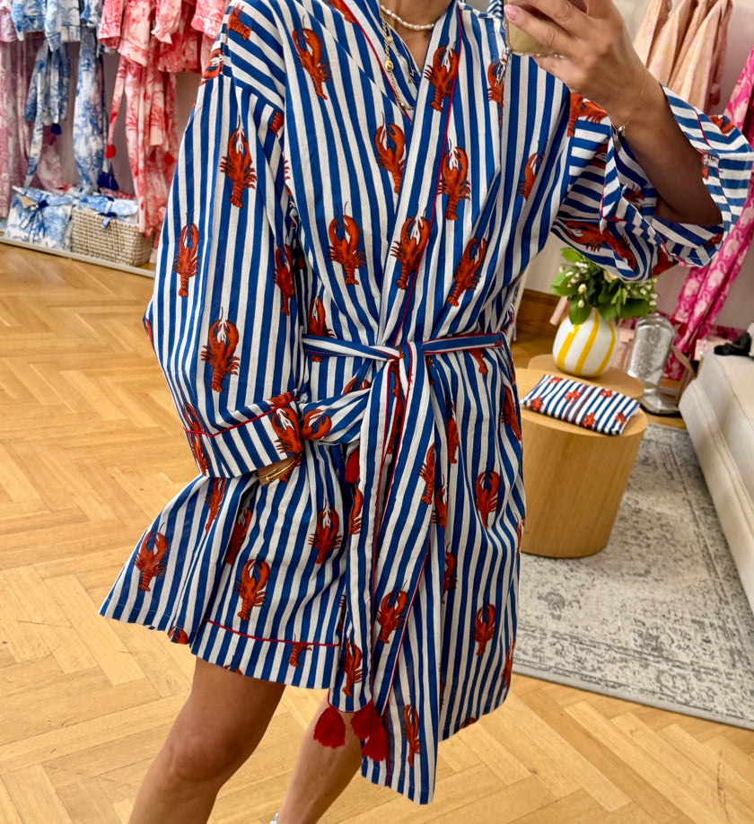 KIMONO KRÁTKÉ HUMR PRUHOVANÝ SVĚTLE MODRÝ