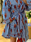 KIMONO KRÁTKÉ HUMR PRUHOVANÝ SVĚTLE MODRÝ