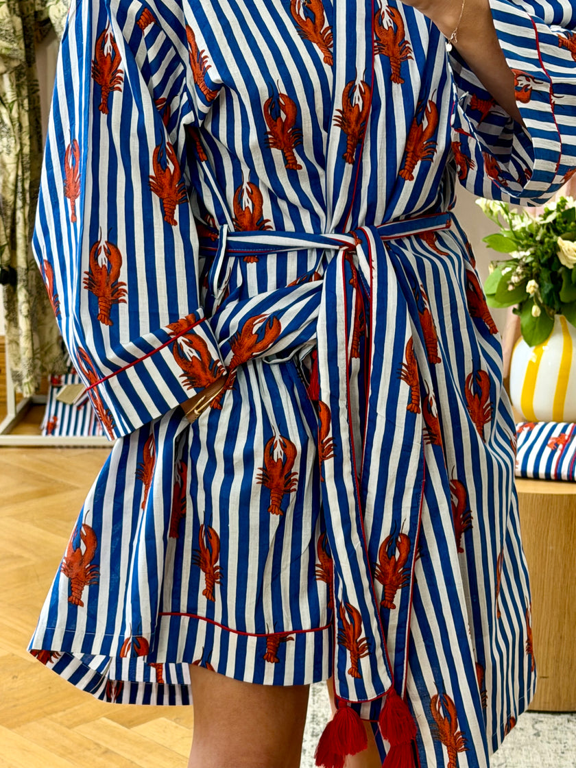 KIMONO KRÁTKÉ HUMR PRUHOVANÝ SVĚTLE MODRÝ