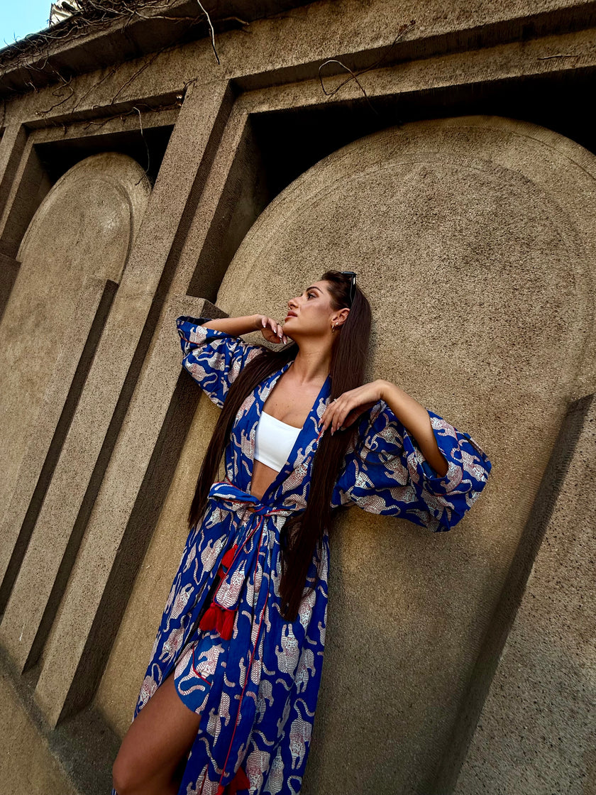 KIMONO DLOUHÉ TYGR MODRÝ