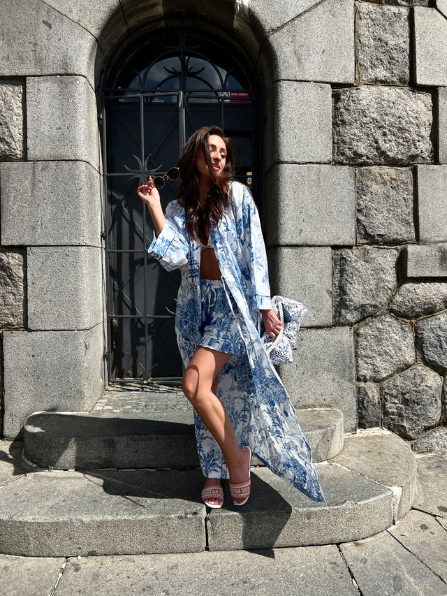 KIMONO DLOUHÉ PALMA MODRÁ