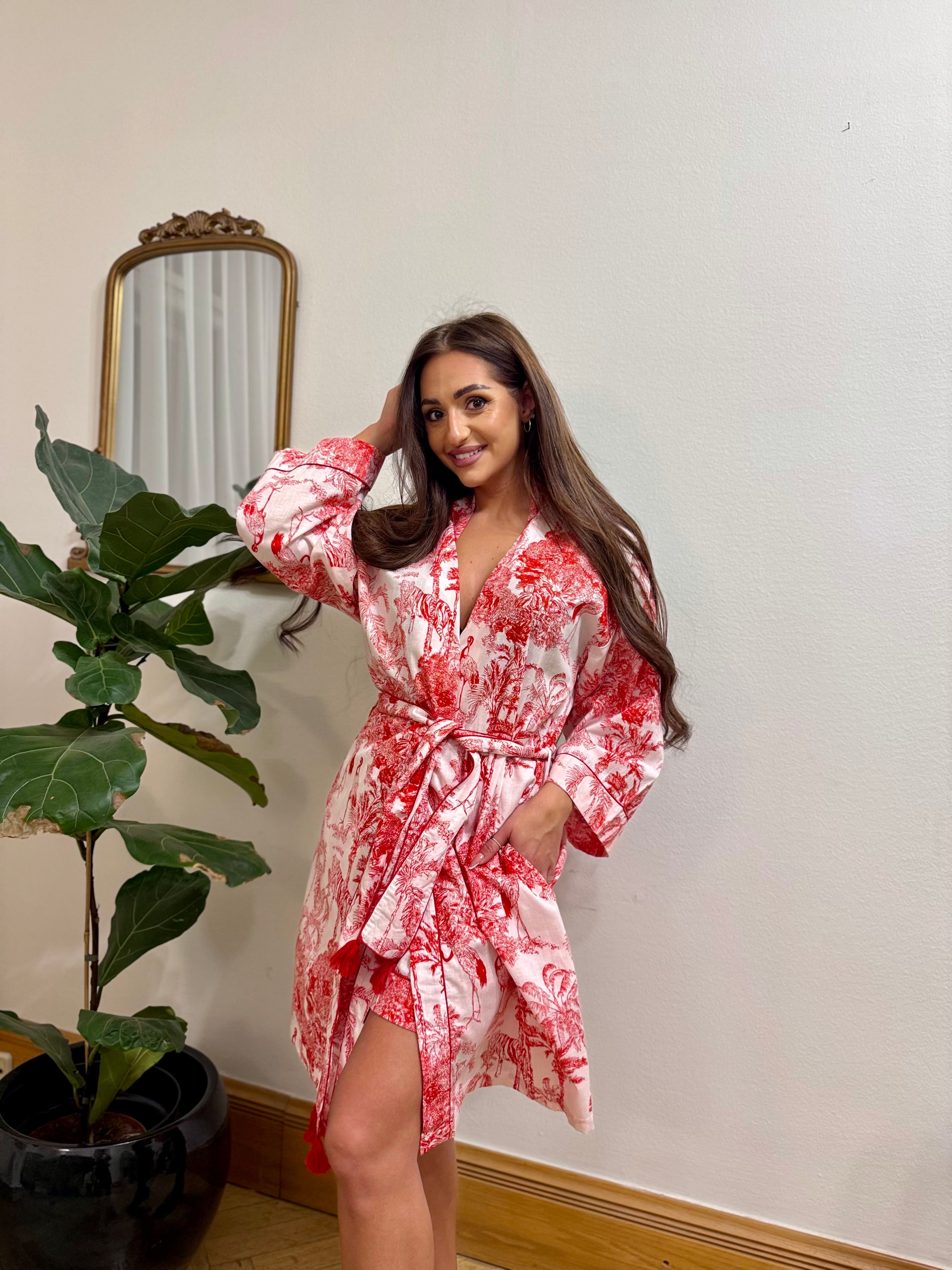 KIMONO KRÁTKÉ PALMA ČERVENÁ