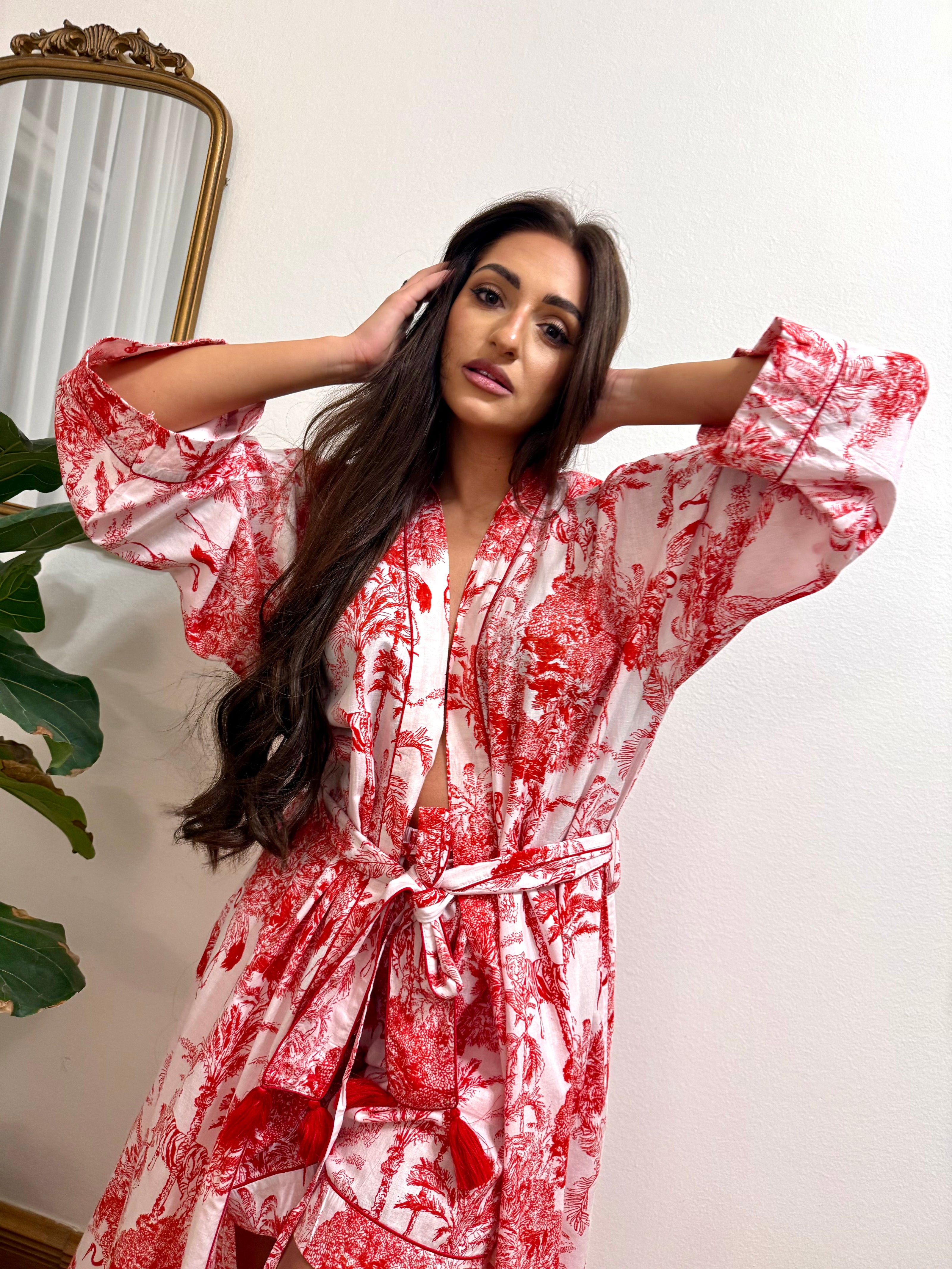 KIMONO DLOUHÉ PALMA ČERVENÁ