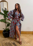 KIMONO DLOUHÉ HUMR PRUHOVANÝ TMAVĚ MODRÝ