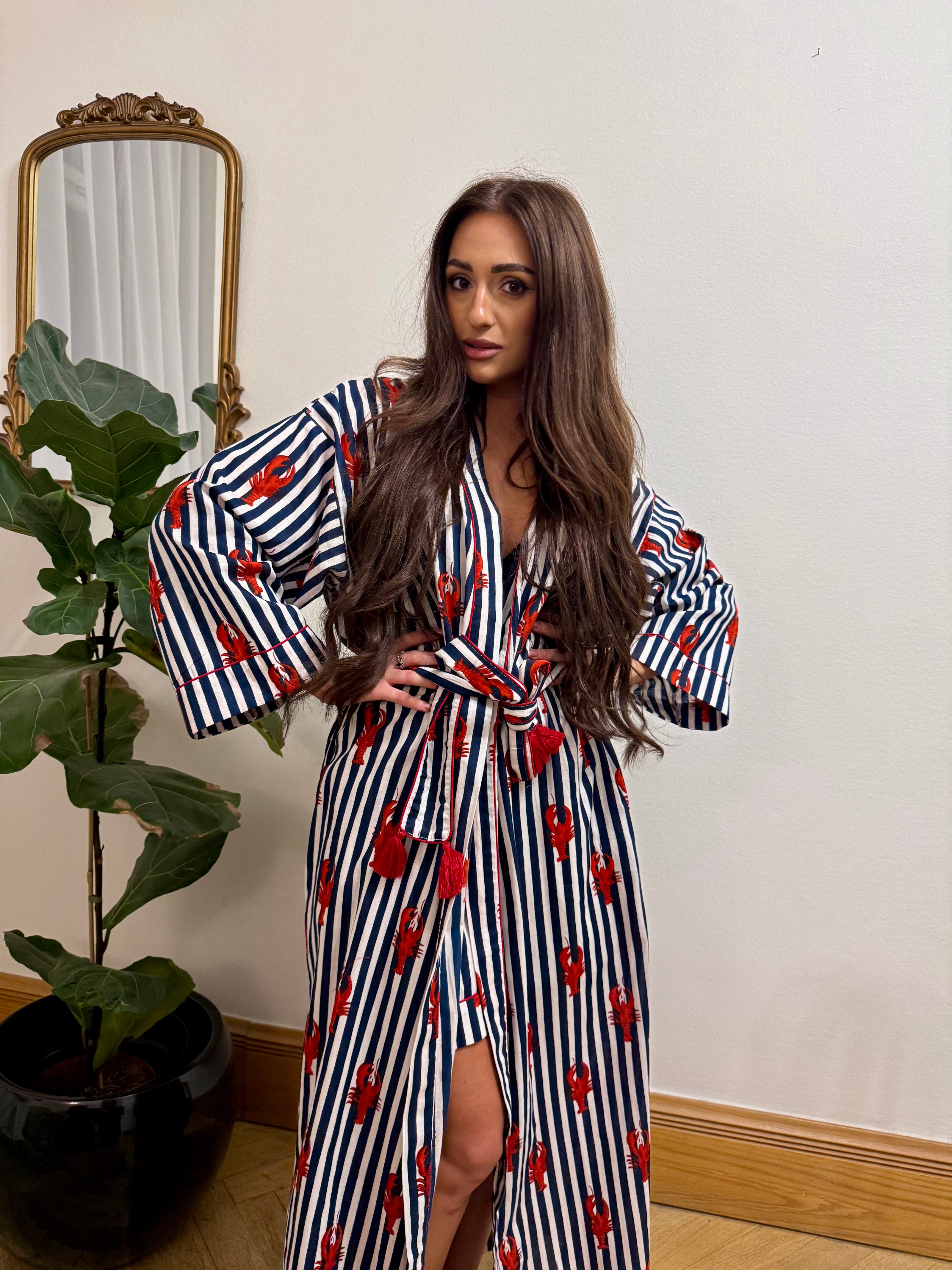 KIMONO DLOUHÉ HUMR PRUHOVANÝ TMAVĚ MODRÝ