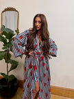 KIMONO DLOUHÉ HUMR PRUHOVANÝ TMAVĚ MODRÝ