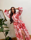 KIMONO DLOUHÉ PALMA ČERVENÁ